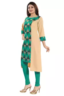 Green printed crepe kurtas-and-kurtis