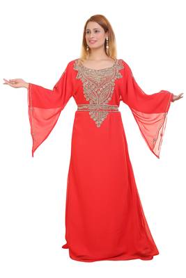 Red Zari Stone Work Georgette Islamic Style Beads Embedded Partywear Kaftan Long Gown Evening wear Dubai kaftan 1