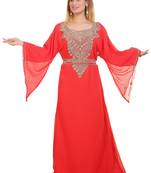 Red Zari Stone Work Georgette Islamic Style Beads Embedded Partywear Kaftan Long Gown Evening wear Dubai kaftan
