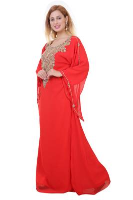 Red Zari Stone Work Georgette Islamic Style Beads Embedded Partywear Kaftan Long Gown Evening wear Dubai kaftan 3
