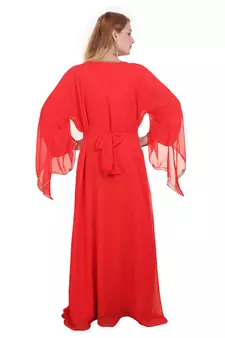 Red Zari Stone Work Georgette Islamic Style Beads Embedded Partywear Kaftan Long Gown Evening wear Dubai kaftan