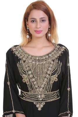 Black Zari Stone Work Georgette Islamic Style Beads Embedded Partywear Kaftan Long Gown Evening wear Dubai kaftan 1