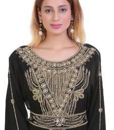 Black Zari Stone Work Georgette Islamic Style Beads Embedded Partywear Kaftan Long Gown Evening wear Dubai kaftan