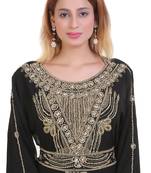 Black Zari Stone Work Georgette Islamic Style Beads Embedded Partywear Kaftan Long Gown Evening wear Dubai kaftan