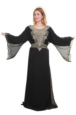 Black Zari Stone Work Georgette Islamic Style Beads Embedded Partywear Kaftan Long Gown Evening wear Dubai kaftan 2