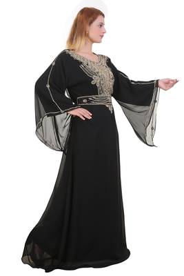 Black Zari Stone Work Georgette Islamic Style Beads Embedded Partywear Kaftan Long Gown Evening wear Dubai kaftan 3