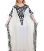 White Ari Work Georgette Islamic Style Stone Embedded Partywear Kaftan Long Gown Evening wear Dubai kaftan