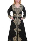 Black Zari Stone Work Georgette Islamic Style Beads Embedded Partywear Kaftan Long Gown Evening wear Dubai kaftan