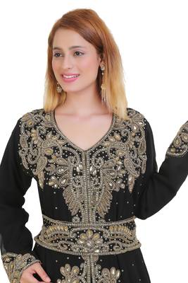 Black Zari Stone Work Georgette Islamic Style Beads Embedded Partywear Kaftan Long Gown Evening wear Dubai kaftan 2