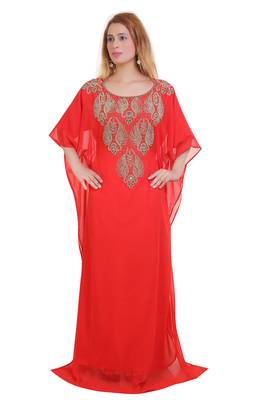 Red Zari Stone Work Georgette Islamic Style Beads Embedded Partywear Kaftan Long Gown Evening wear Dubai kaftan 1