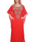 Red Zari Stone Work Georgette Islamic Style Beads Embedded Partywear Kaftan Long Gown Evening wear Dubai kaftan