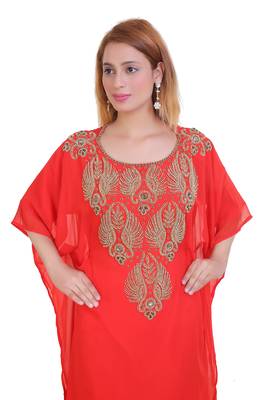 Red Zari Stone Work Georgette Islamic Style Beads Embedded Partywear Kaftan Long Gown Evening wear Dubai kaftan 2