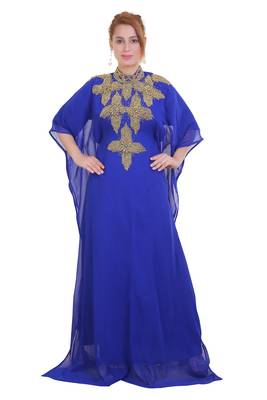 Royal Blue Zari Stone Work Georgette Islamic Style Beads Embedded Partywear Kaftan Long Gown Evening wear Dubai kaftan 1