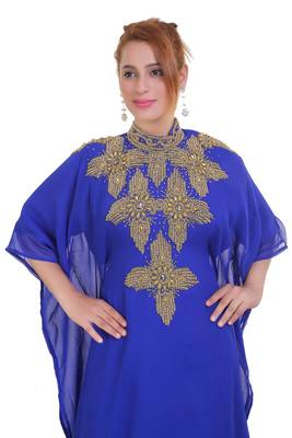 Royal Blue Zari Stone Work Georgette Islamic Style Beads Embedded Partywear Kaftan Long Gown Evening wear Dubai kaftan 2