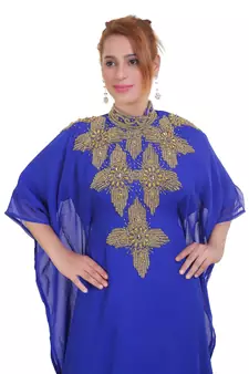 Royal Blue Zari Stone Work Georgette Islamic Style Beads Embedded Partywear Kaftan Long Gown Evening wear Dubai kaftan
