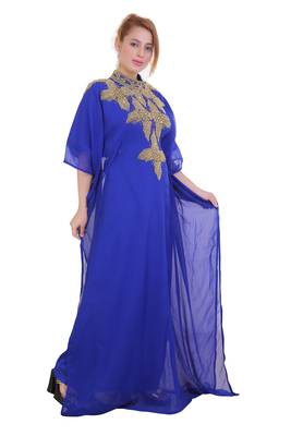 Royal Blue Zari Stone Work Georgette Islamic Style Beads Embedded Partywear Kaftan Long Gown Evening wear Dubai kaftan 4