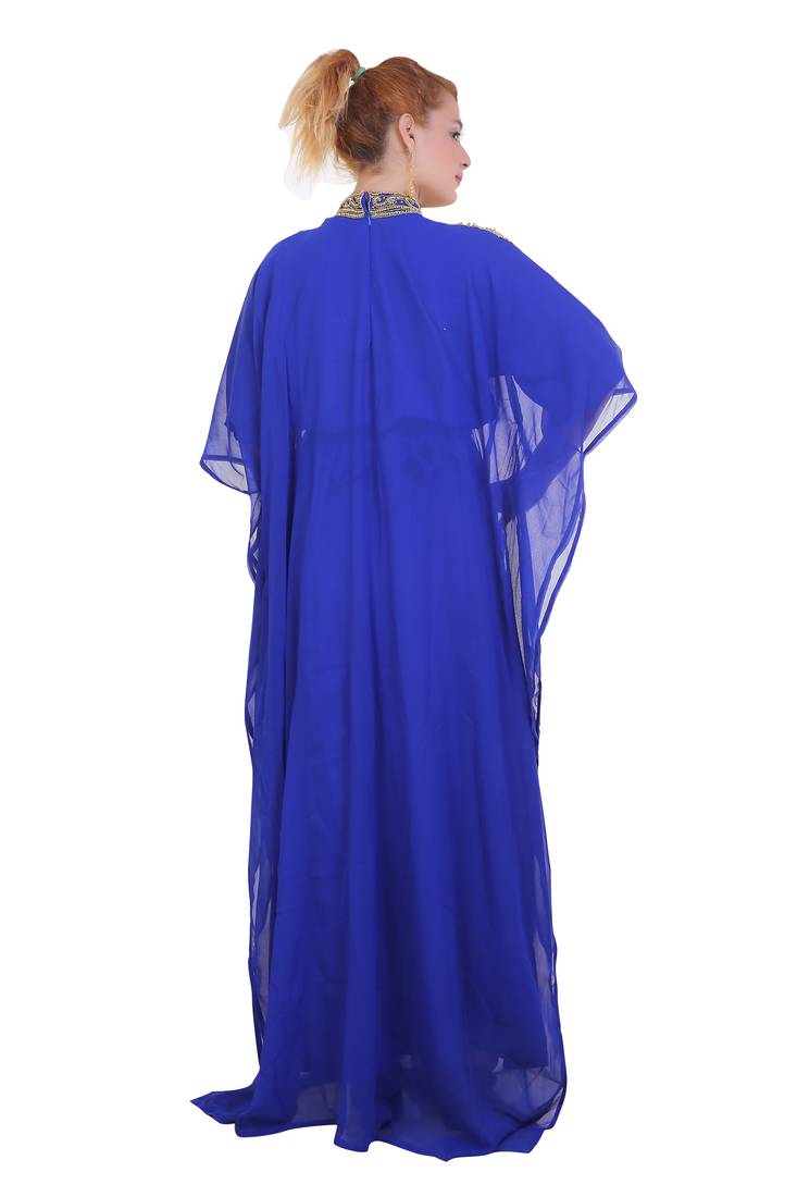 Royal Blue Zari Stone Work Georgette Islamic Style Beads Embedded Partywear Kaftan Long Gown Evening wear Dubai kaftan