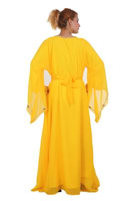 Yellow Zari Stone Work Georgette Islamic Style Beads Embedded Partywear Kaftan Long Gown Evening wear Dubai kaftan 5