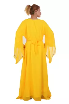 Yellow Zari Stone Work Georgette Islamic Style Beads Embedded Partywear Kaftan Long Gown Evening wear Dubai kaftan
