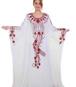 White Ari Work Georgette Islamic Style Stone Embedded Partywear Kaftan Long Gown Evening wear Dubai kaftan