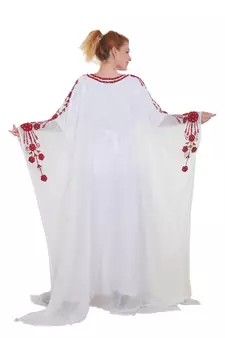 White Ari Work Georgette Islamic Style Stone Embedded Partywear Kaftan Long Gown Evening wear Dubai kaftan