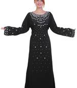 Black Zari Stone Work Georgette Islamic Style Beads Embedded Partywear Kaftan Long Gown Evening wear Dubai kaftan