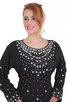 Black Zari Stone Work Georgette Islamic Style Beads Embedded Partywear Kaftan Long Gown Evening wear Dubai kaftan