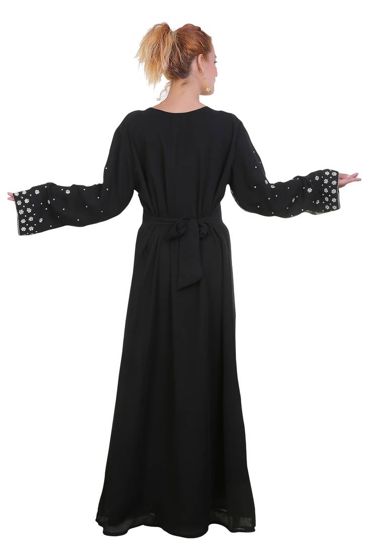 Black Zari Stone Work Georgette Islamic Style Beads Embedded Partywear Kaftan Long Gown Evening wear Dubai kaftan