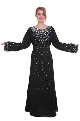 Black Zari Stone Work Georgette Islamic Style Beads Embedded Partywear Kaftan Long Gown Evening wear Dubai kaftan 4