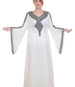 White Zari Stone Work Georgette Islamic Style Beads Embedded Partywear Kaftan Long Gown Evening wear Dubai kaftan