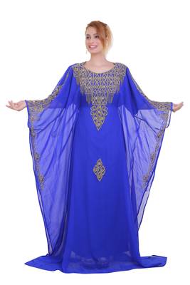 Royal Blue Zari Stone Work Georgette Islamic Style Beads Embedded Partywear Kaftan Long Gown Evening wear Dubai kaftan 1