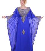 Royal Blue Zari Stone Work Georgette Islamic Style Beads Embedded Partywear Kaftan Long Gown Evening wear Dubai kaftan
