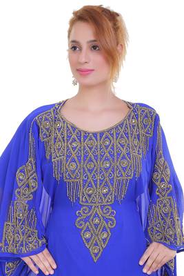 Royal Blue Zari Stone Work Georgette Islamic Style Beads Embedded Partywear Kaftan Long Gown Evening wear Dubai kaftan 2