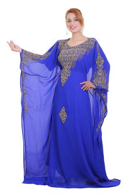 Royal Blue Zari Stone Work Georgette Islamic Style Beads Embedded Partywear Kaftan Long Gown Evening wear Dubai kaftan 4