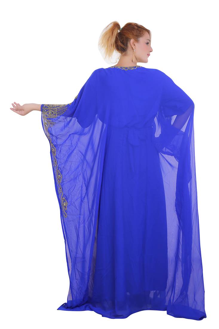 Royal Blue Zari Stone Work Georgette Islamic Style Beads Embedded Partywear Kaftan Long Gown Evening wear Dubai kaftan