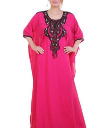 Rani Pink Zari Stone Work Georgette Islamic Style Beads Embedded Partywear Kaftan Long Gown Evening wear Dubai kaftan