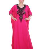 Rani Pink Zari Stone Work Georgette Islamic Style Beads Embedded Partywear Kaftan Long Gown Evening wear Dubai kaftan