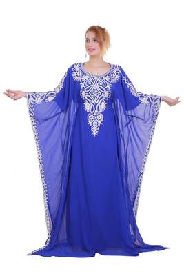 Royal Blue Aari Stone Work Georgette Islamic Style Beads Embedded Partywear Kaftan Long Gown Evening wear Dubai kaftan 1