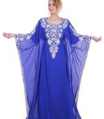 Royal Blue Aari Stone Work Georgette Islamic Style Beads Embedded Partywear Kaftan Long Gown Evening wear Dubai kaftan