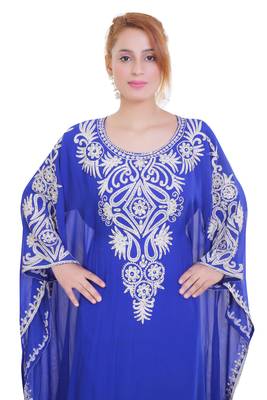 Royal Blue Aari Stone Work Georgette Islamic Style Beads Embedded Partywear Kaftan Long Gown Evening wear Dubai kaftan 2