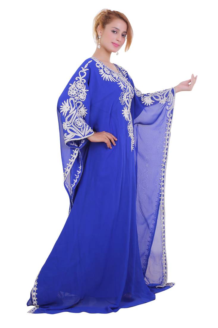 Royal Blue Aari Stone Work Georgette Islamic Style Beads Embedded Partywear Kaftan Long Gown Evening wear Dubai kaftan