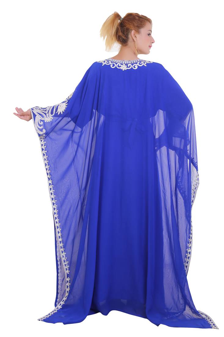 Royal Blue Aari Stone Work Georgette Islamic Style Beads Embedded Partywear Kaftan Long Gown Evening wear Dubai kaftan