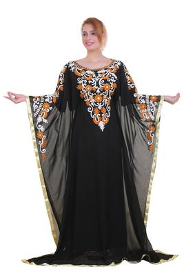 Black Aari Stone Work Georgette Islamic Style Beads Embedded Partywear Kaftan Long Gown Evening wear Dubai kaftan 1