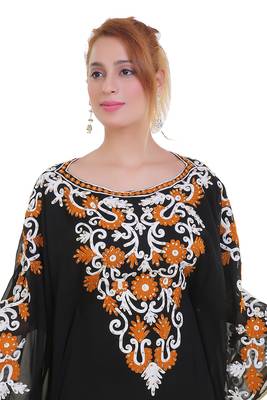 Black Aari Stone Work Georgette Islamic Style Beads Embedded Partywear Kaftan Long Gown Evening wear Dubai kaftan 2