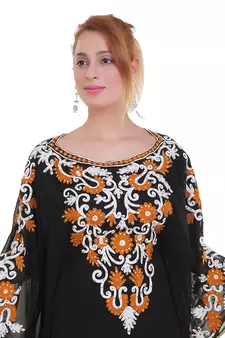 Black Aari Stone Work Georgette Islamic Style Beads Embedded Partywear Kaftan Long Gown Evening wear Dubai kaftan