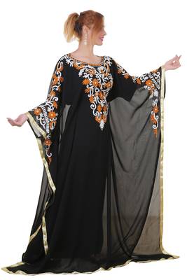 Black Aari Stone Work Georgette Islamic Style Beads Embedded Partywear Kaftan Long Gown Evening wear Dubai kaftan 3