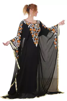 Black Aari Stone Work Georgette Islamic Style Beads Embedded Partywear Kaftan Long Gown Evening wear Dubai kaftan