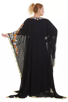 Black Aari Stone Work Georgette Islamic Style Beads Embedded Partywear Kaftan Long Gown Evening wear Dubai kaftan