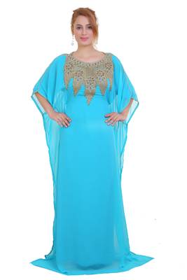 Blue/ferozi Zari Stone Work Georgette Islamic Style Beads Embedded Partywear Kaftan Long Gown Evening wear Dubai kaftan 1