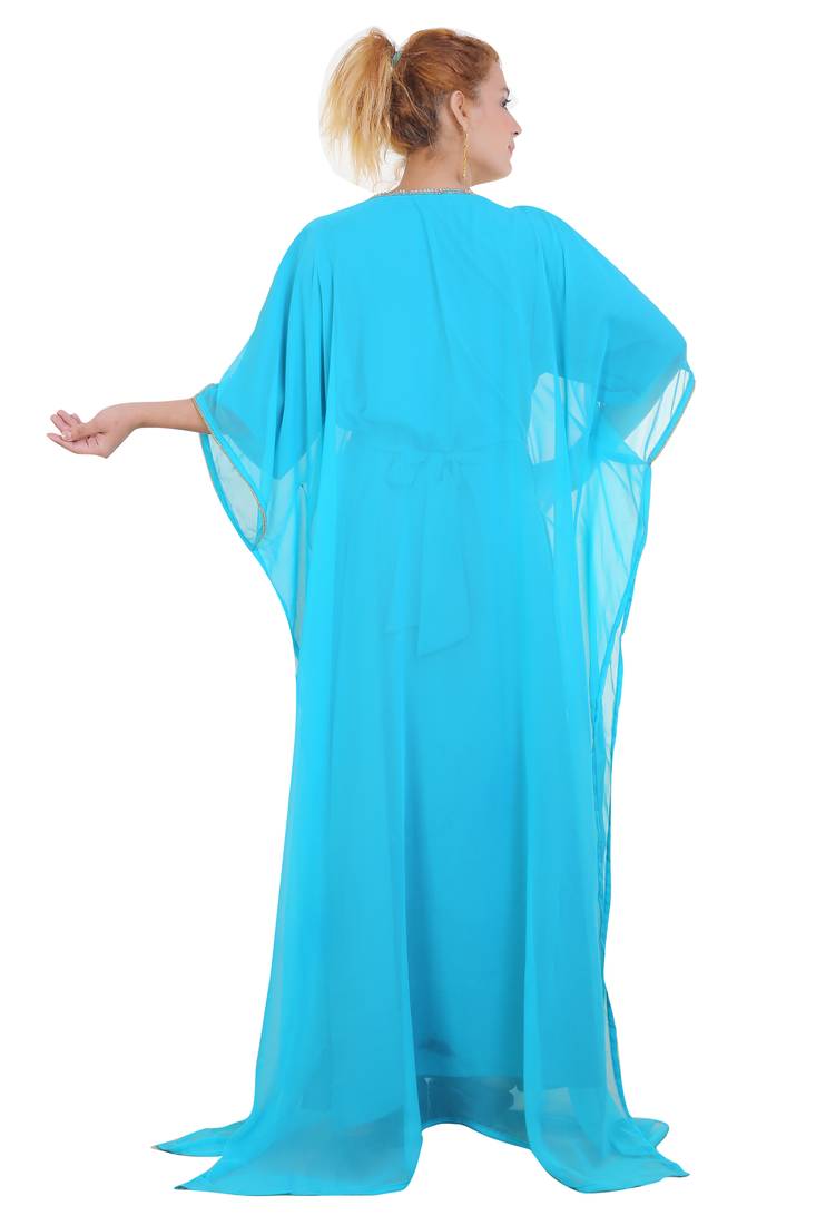 Blue/ferozi Zari Stone Work Georgette Islamic Style Beads Embedded Partywear Kaftan Long Gown Evening wear Dubai kaftan